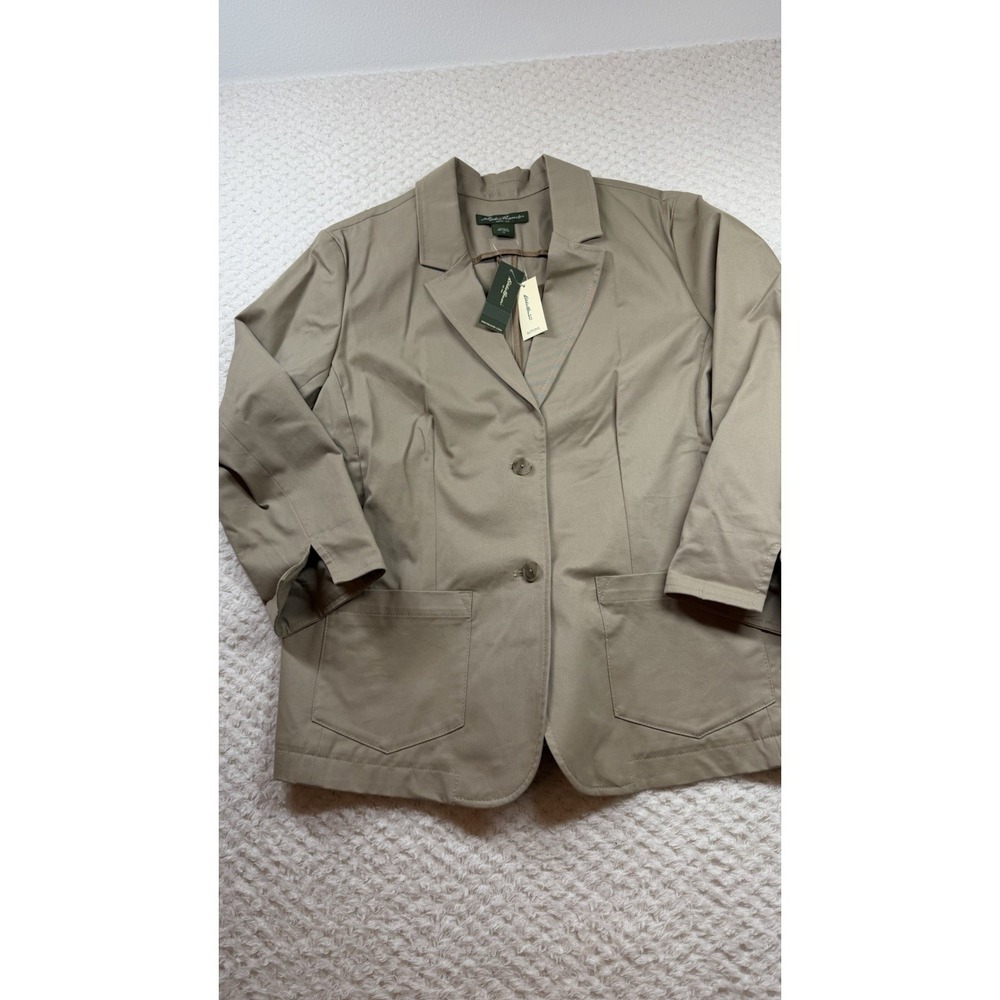Eddie Bauer Blazer Womens 14 Beige Cotton Two Button Patch Pocket Career Jacket